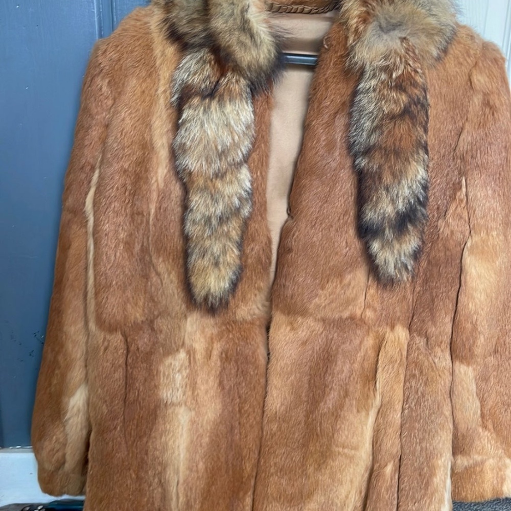 Rabbit fur coat with fox tails